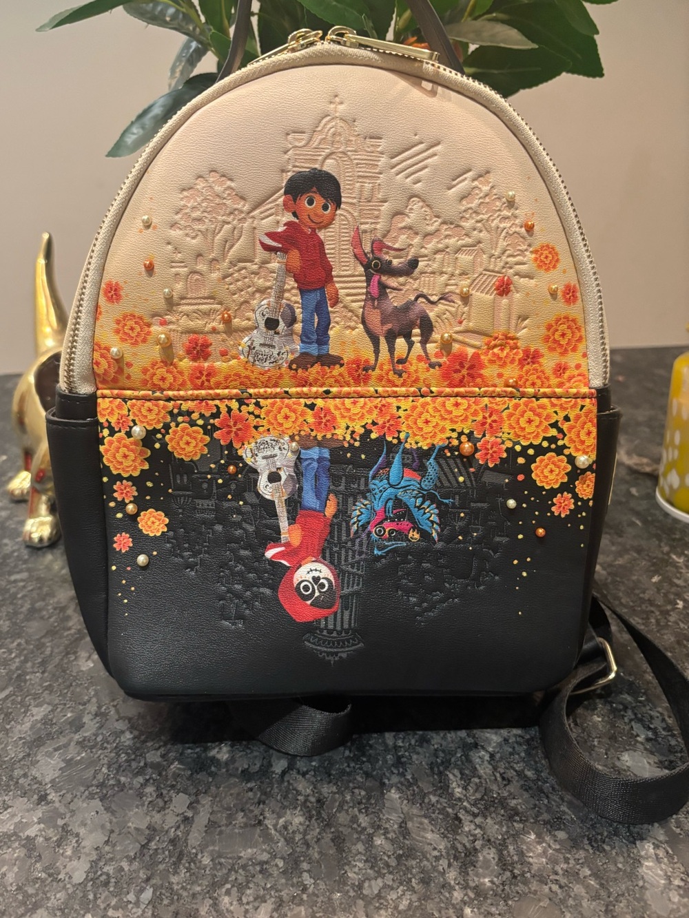 Mini Backpack - Floral Coco-Inspired Print in Cream and Black